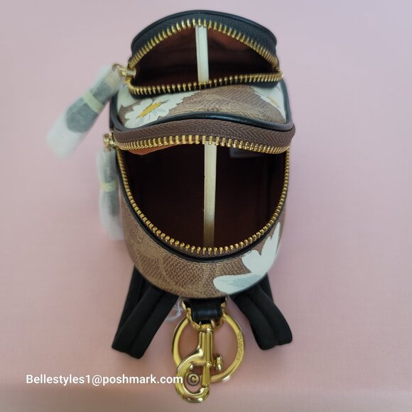 COACH Mini Court Backpack Bag Charm In Signature Canvas With Floral Print-Tan🎈⭐ - Picture 14 of 16